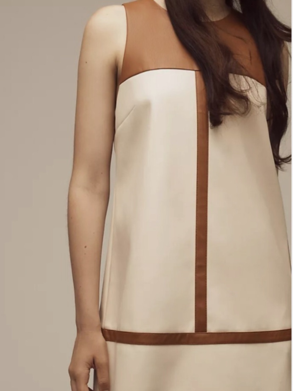 Maeve by Anthropologie Faux Leather Shift Dress Brown Cream Size XL NWT